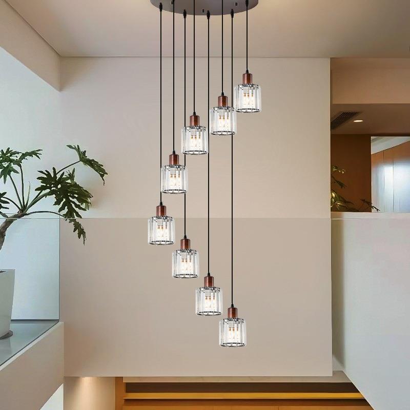 吊灯简约风格中古复式楼楼梯木艺楼梯吊灯中式吊灯长线新款间挑空