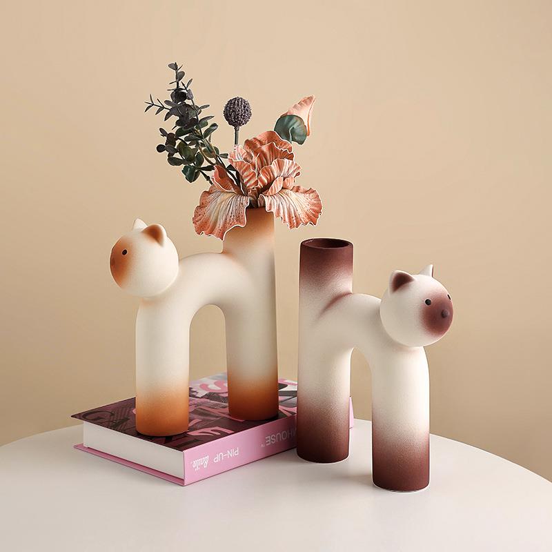 贝汉美创意法式陶瓷花瓶摆件客厅插花家居餐桌玄关桌面奶油风装饰