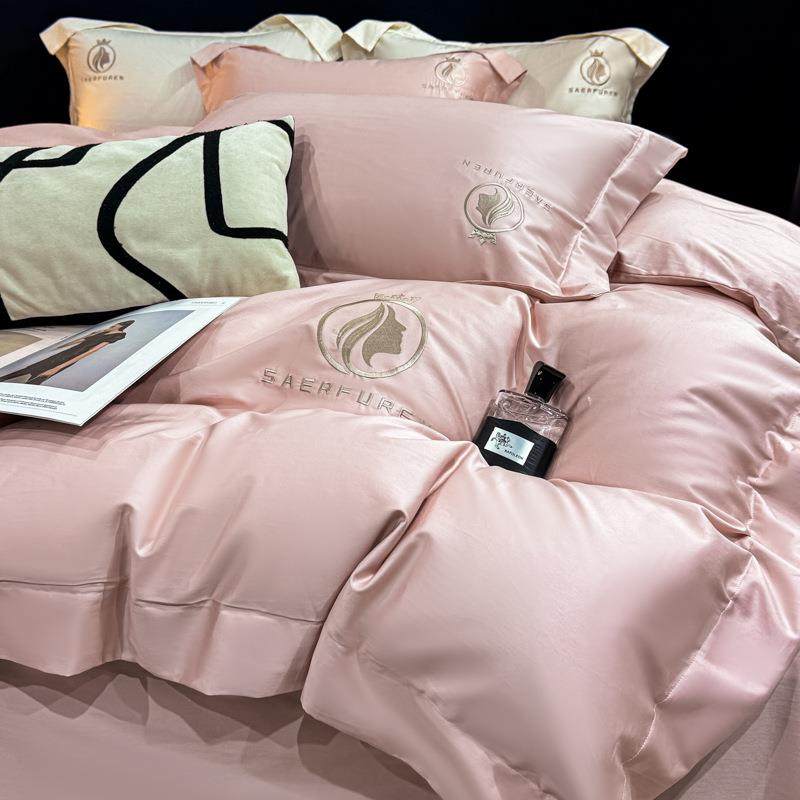 100支长绒棉绣花全棉四件套贡缎60s双股轻奢酒店民宿厂家纯色