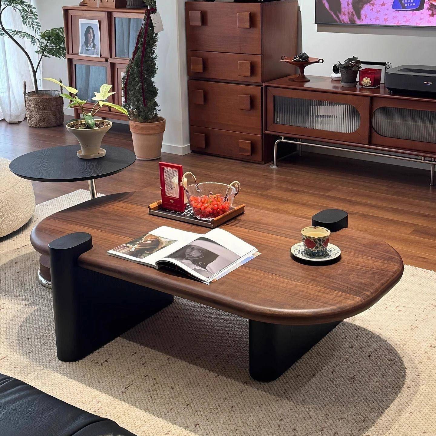 中古风茶几2025新款轻奢客厅家用实木茶几小户型民宿原木茶几