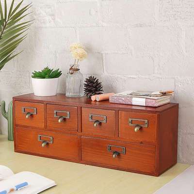 复古实木桌面抽屉式杂物小物件分格收纳盒整理盒储物盒床头收纳柜