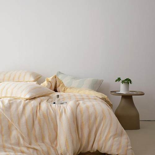 A类简约奶油小清新全棉双层纱四件套色织提花雲朵棉柔加厚皱皱纱