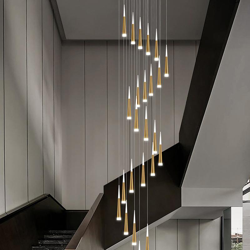 个性竖条现代轻奢线形复式楼阁楼长条高亮楼梯间主卧长吊灯