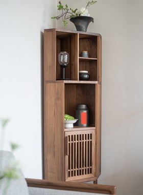 新中式角柜实木简约o禅意客厅多功能墙角柜三角形饭厅转角置物柜