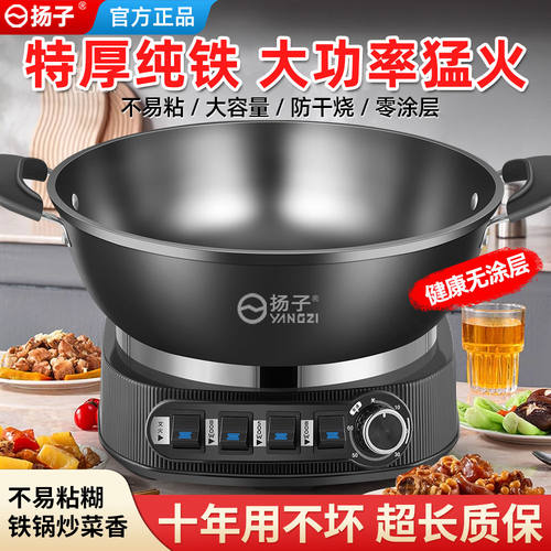 扬子铸铁无涂层电炒n锅蒸煮一体式炒菜锅多功能电热锅电煮锅电蒸