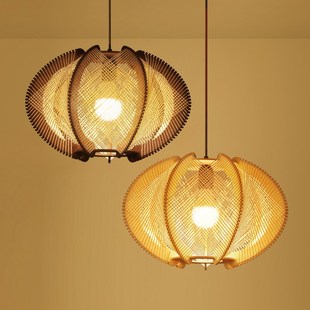 侘寂风日式 吊灯现代简约麻绳家用餐厅卧室客厅木艺灯Y具原木风灯