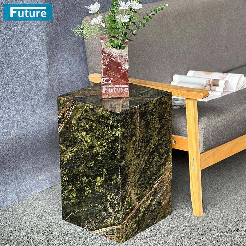 简约轻奢天然绿色大理石角几现代茶几沙发边柜边几方几雨林绿边桌