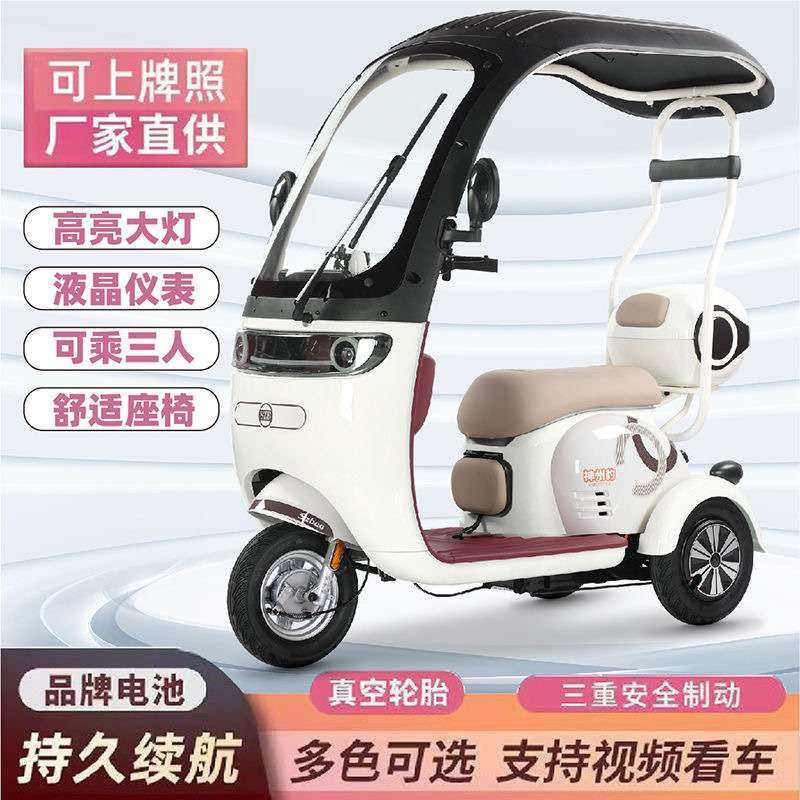 新款休闲电动三轮车自带一体棚车成人女性接送孩子老人三轮代步车
