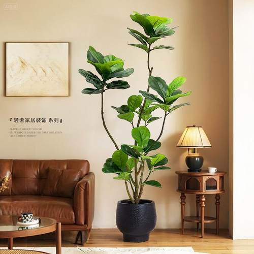 中古风摆件仿真绿植琴叶榕仿真植物高端轻奢客厅装饰大型仿生植物