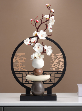 现代新中式e高级感软装家居玄关客厅装饰品门店软装装潢高档摆件