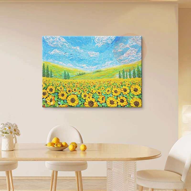 花海田园花卉奶油风景肌理手绘油画向日葵客厅装饰画卧室床头挂画