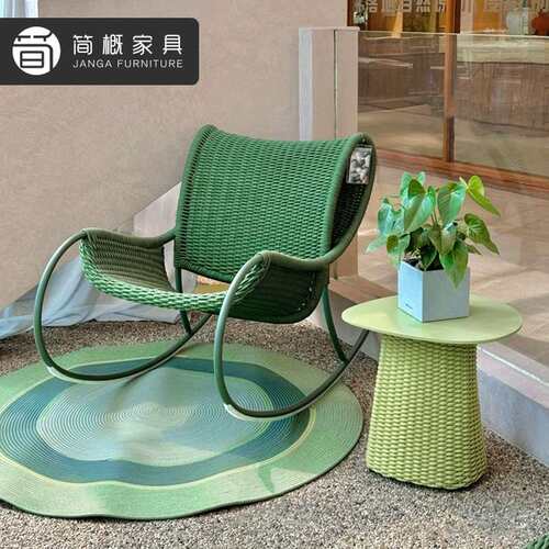 别墅阳台休闲摇椅藤编户外咖啡厅奶茶店藤椅茶几组合防水防晒摇椅