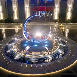 龙岗区依塔斯不锈钢环形景观广场雕塑酒店门口水景金属发光夜景