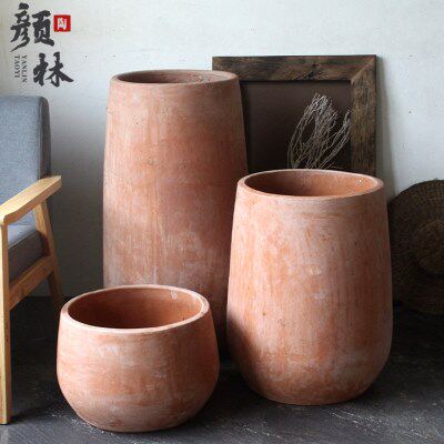 田园砖色红陶新工艺敞口花盆落地大码组合花盆景观园艺深盆泥瓦盆