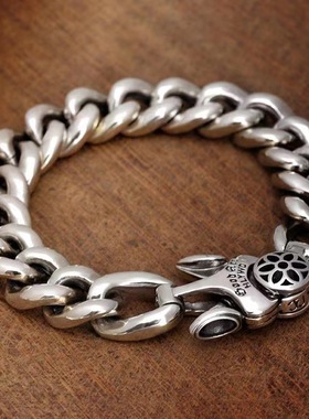 复古简约好的艺术13.5mm粗重款男士手链S925Z银环扣环潮