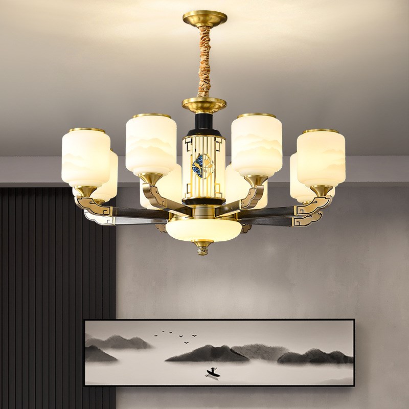 新中式全铜吊灯客厅n灯大气实木古典中国风餐厅灯别墅复式楼大吊