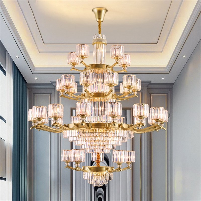 别墅复式楼c大吊灯客厅灯水晶楼中楼轻奢豪华大厅挑高中空中山灯
