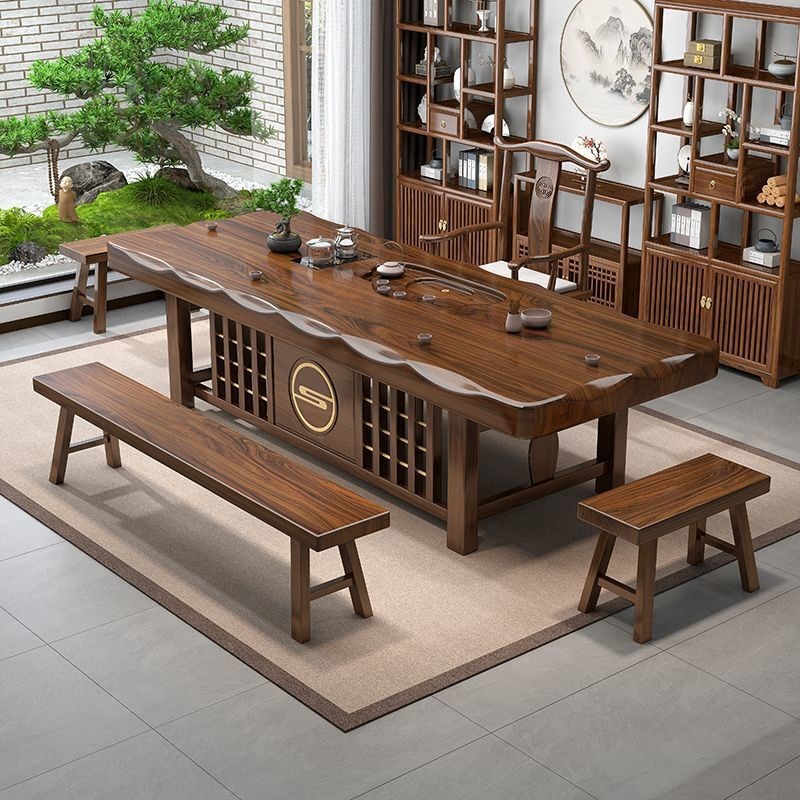 实木茶桌桌椅组合大板中式茶台家用办H公室泡茶茶几功夫一体一整