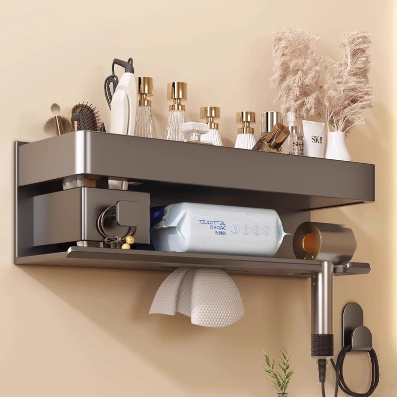 德国品质吹风机h置物架免打孔卫生间壁挂太空铝支架浴室洗漱台挂