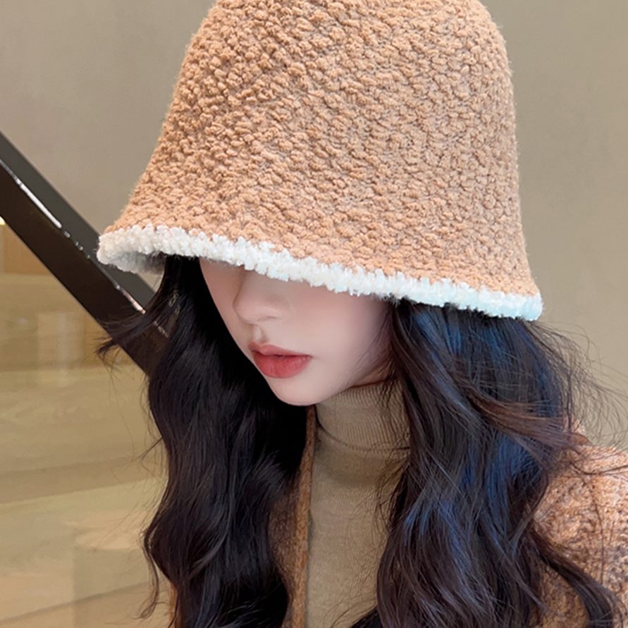 脸圆脸日系显大帽子渔夫帽女适合大头小香风针织黑色百搭围小水桶