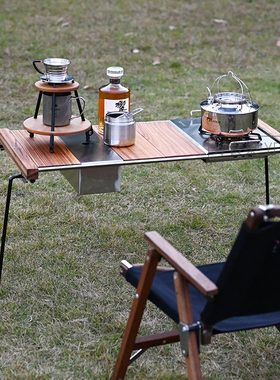 TN铁艺复古多功能黑胡桃木RGTI车载桌子餐桌折叠实木桌户外露营