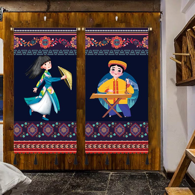 挂画民宿京族客栈包民族风酒店墙壁装饰围布厢氛画布艺画艺餐厅图片