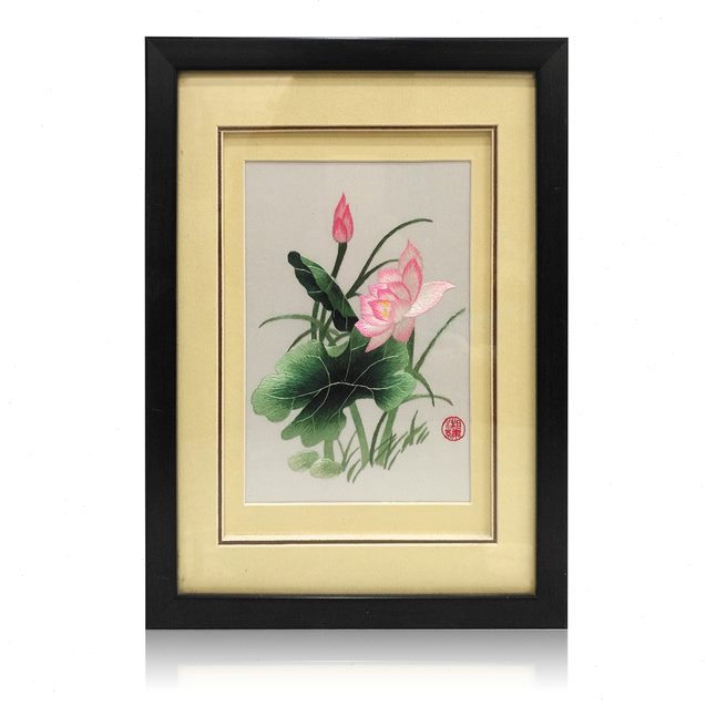 鱼手绣 牡丹绣玄关荷花刺绣成品紫过道装饰壁画小风景挂画 画湘金图片