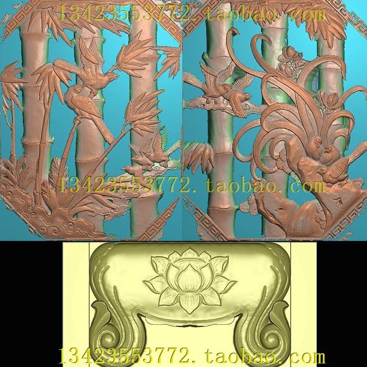 新款窗2鸟深雕脚座古浮雕灰脚古建博八角A精雕图竹虎度图扫描图