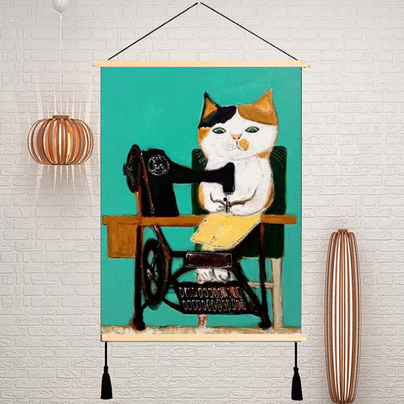 免打孔猫客厅装饰画床头挂画沙发背景墙壁画可定制布艺玄关卡通图片