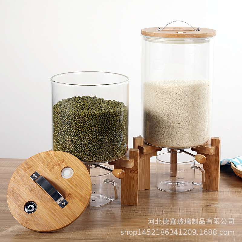 高硼硅玻璃计量米桶 杂粮储米箱 米缸大号防潮防虫杂粮储藏带底座图片