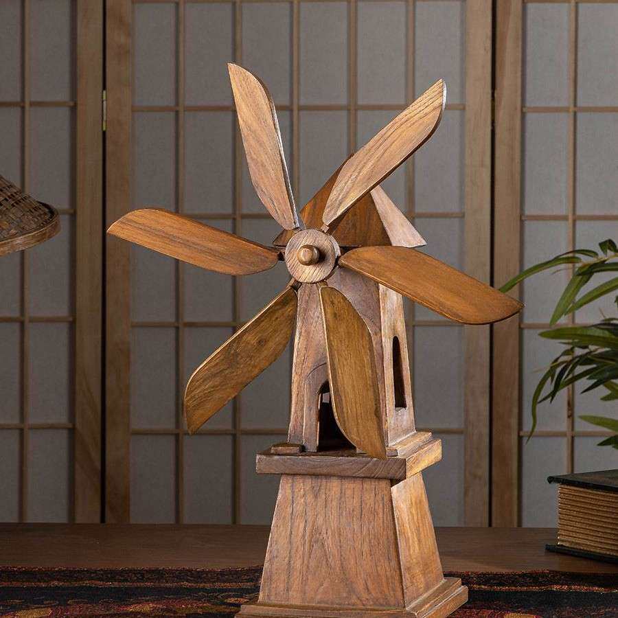 泰国实木风车桌面摆件创意木雕工艺品家居客厅电视酒柜装饰品摆设