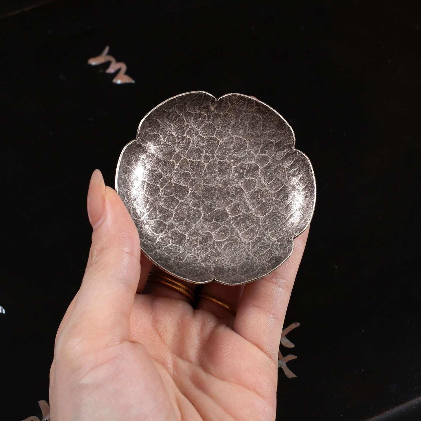足银杯垫锤目纹盏托防滑隔热茶杯垫茶道杯托茶道配件仿古银茶杯托