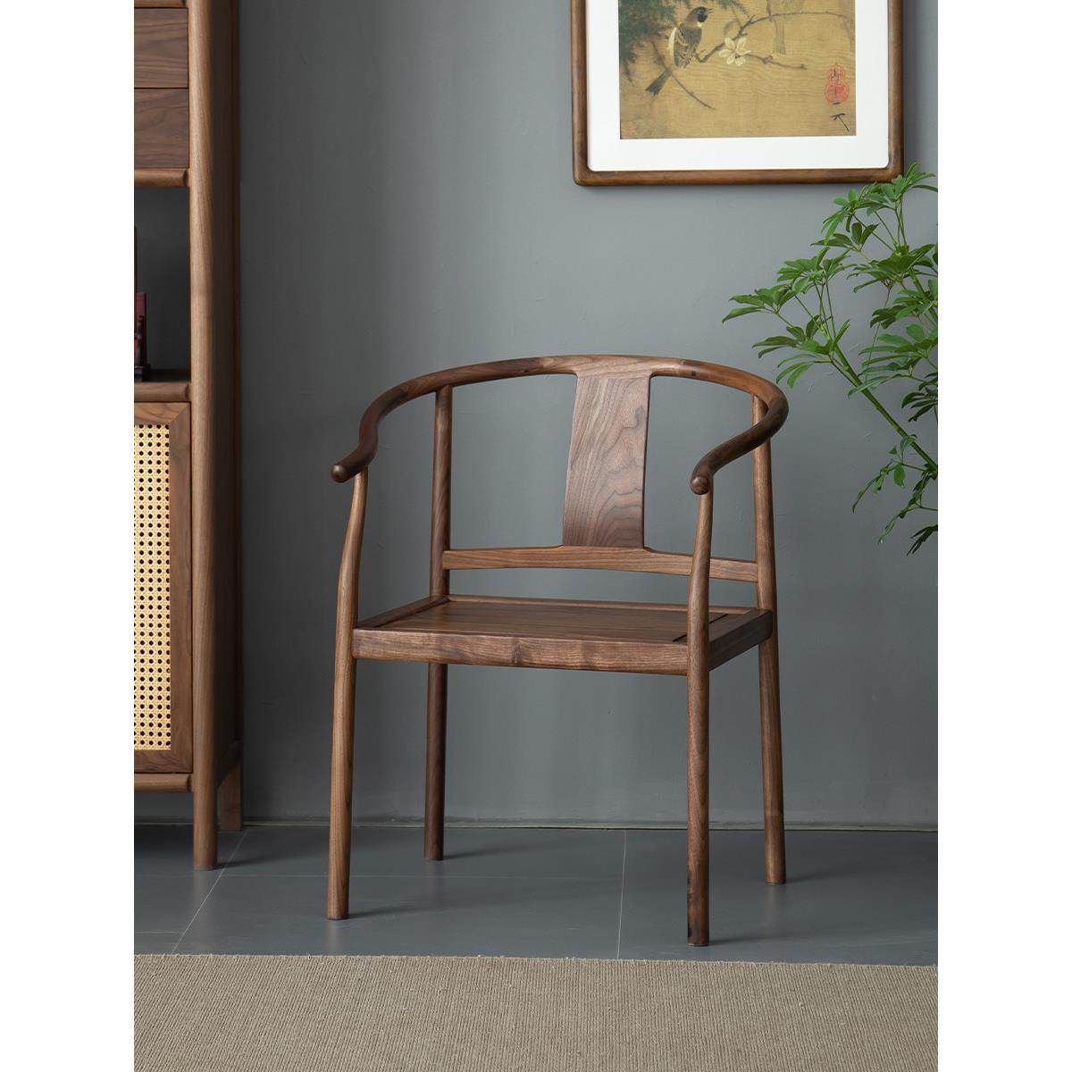 木制盛基圆椅实木扶手椅新型中国茶椅大师椅明式官帽彷古太师椅古