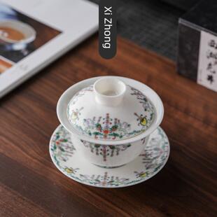 三才盖碗单个德化白瓷家用泡茶器文创防烫女士茶杯功夫茶具茶碗