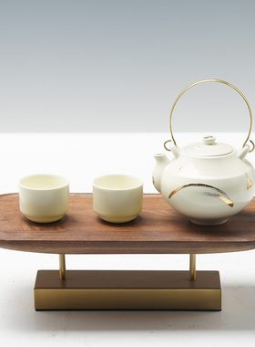 样板房间陶瓷茶具软装提梁壶摆件会所创意新中式配饰茶壶套装茶室