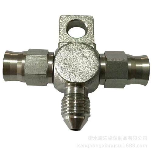 AN3三通不锈钢3/8-24螺纹三通接头 刹车钢喉油管铜套安装式三通