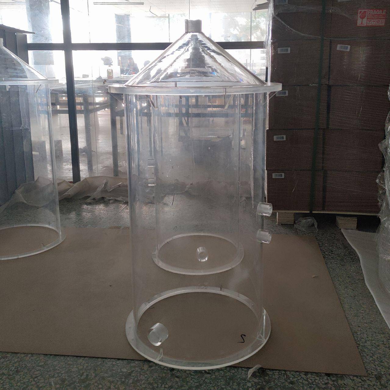 透明亚克力实验仪器法兰锥形桶水箱精密有机玻璃试验道具观察箱