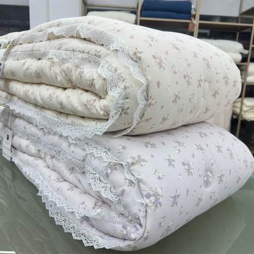 小清新田园风皱皱纱冬被大豆蛋白被芯冬天加厚又保暖白色蕾丝花边