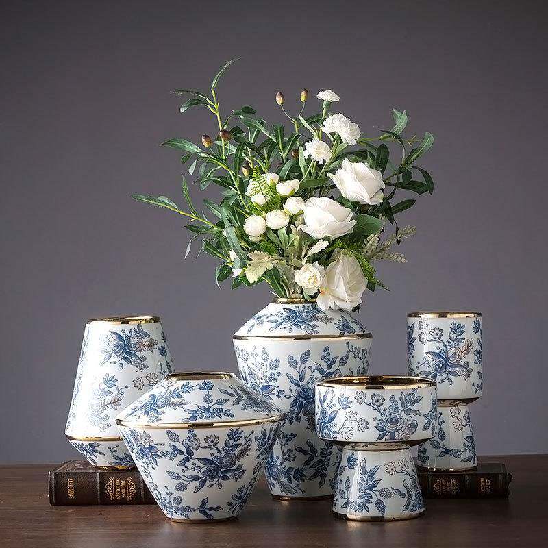 现货新中式青花瓷陶瓷花瓶花艺插花中式餐厅客厅手工装饰摆件