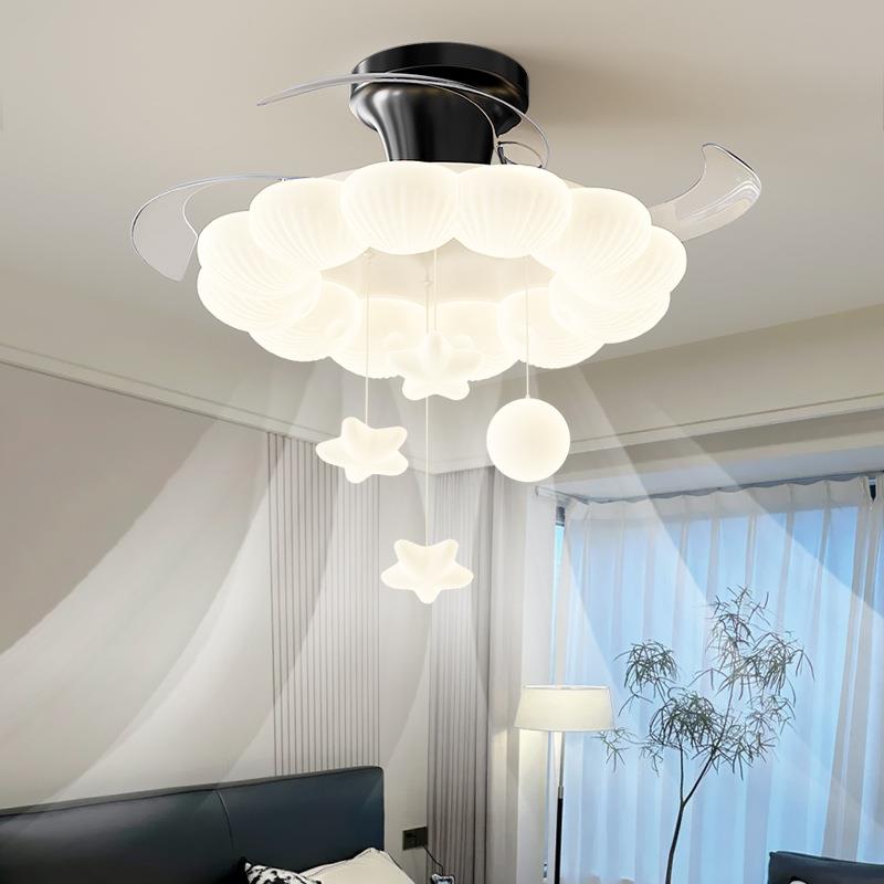 卧室吸顶风扇灯温馨奶油风2025年新款创意花朵儿童房静音护眼灯具