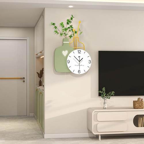 创意奶油风挂钟客厅现代简约艺术时钟餐厅家用挂墙装饰画静音钟表