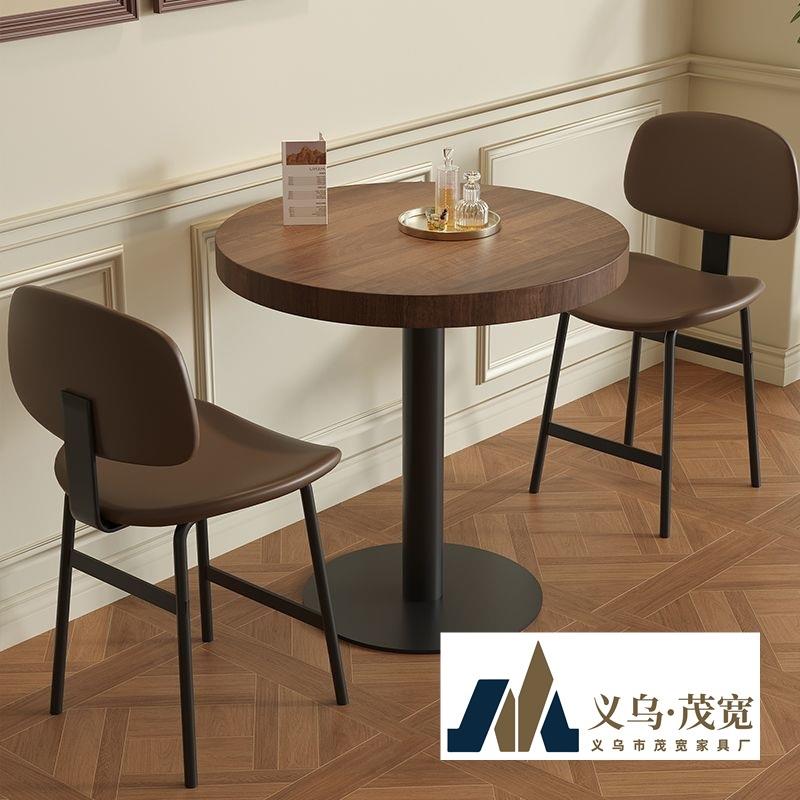 实木清吧餐桌椅组合餐饮汉堡甜品店正方形圆形双人小四方单腿桌子