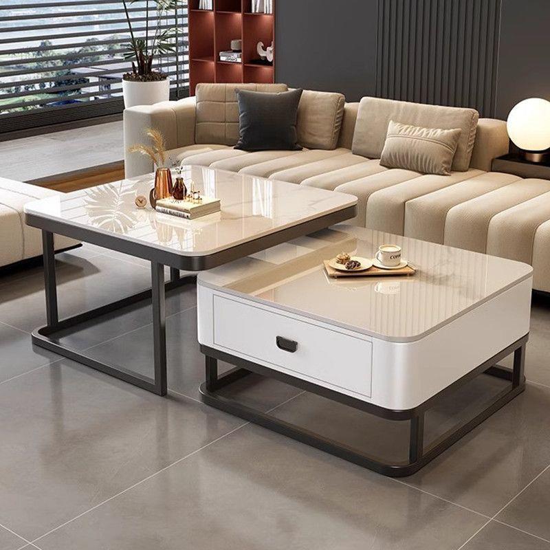 轻奢茶几客厅家用现代简约小户型网红方形玻璃岩板茶几电视柜组合