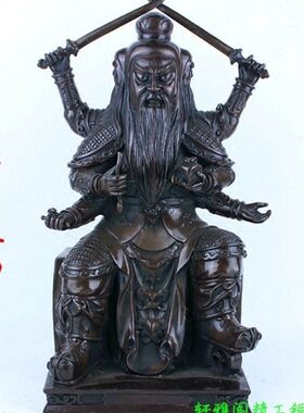 纯铜火神摆件铜火神爷像铜火德神君像三头六臂火星爷家居客厅