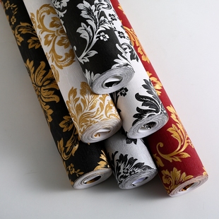 奢华个U性黑金色大花壁纸 KTV餐厅酒吧包厢 大红色3D欧式 浮雕墙纸