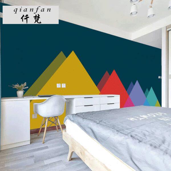 壁画墙布彩色简约现代墙纸3d背景墙壁纸艺术几何卧室客厅北欧线条