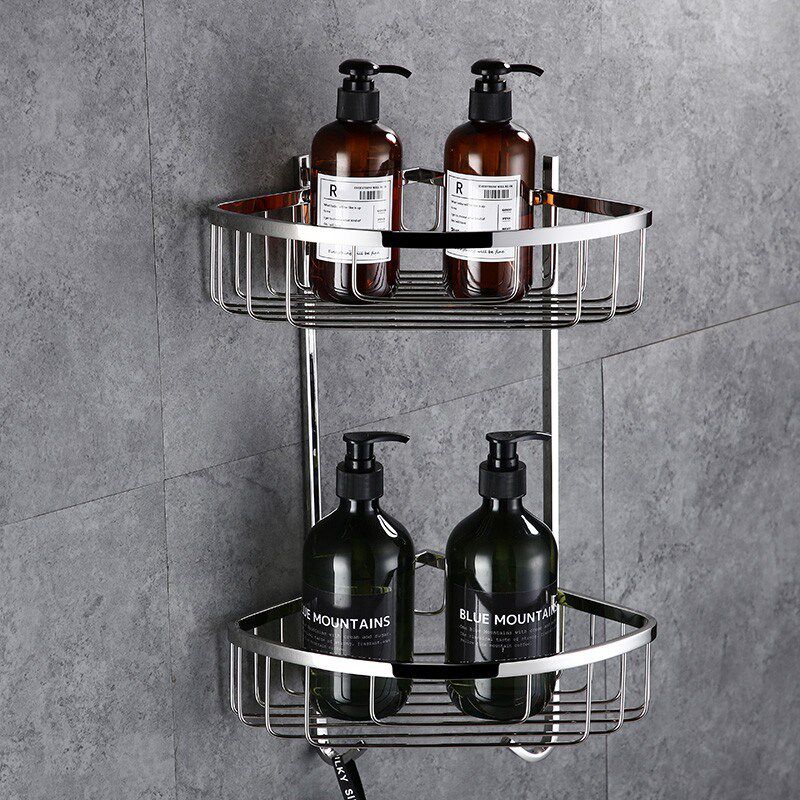 德国304不锈钢三角篮 双层置物篮 L两层置物架浴室挂件角架