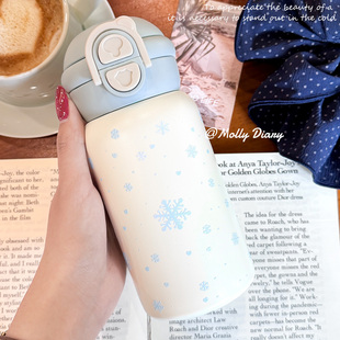 2026新款吸管杯雪花双饮杯子316不锈钢简约ins风小众高颜值保温杯