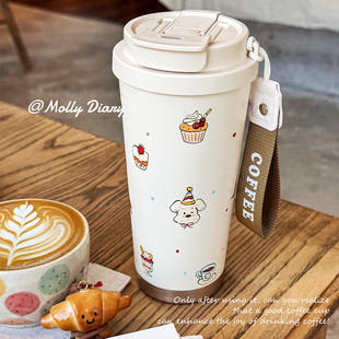 新款316不锈钢办公咖啡保温杯500ml水杯高颜值大容量吸管水杯