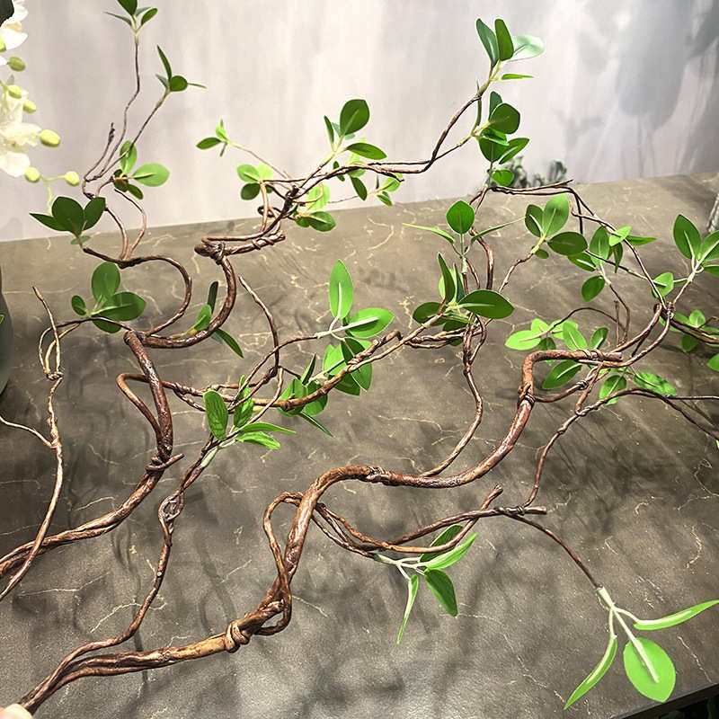 彷真绿植榕树叶藤枯树藤树枝干吊顶假F花装饰藤条塑料藤蔓植物造